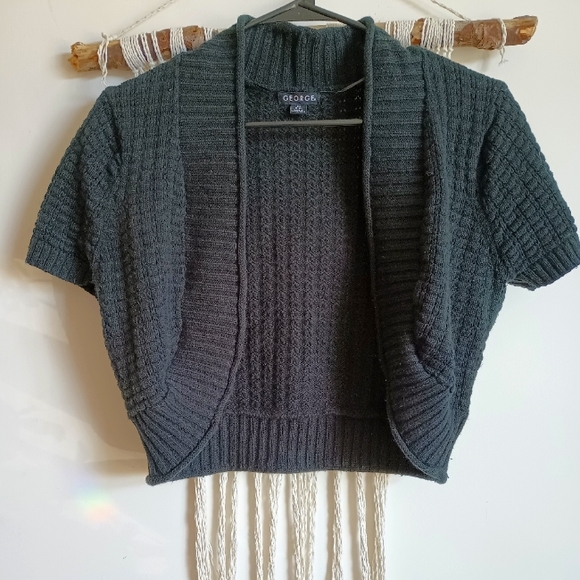 Cute Short Sleeve Knit Black Sweater Cardigan - Picture 1 of 8